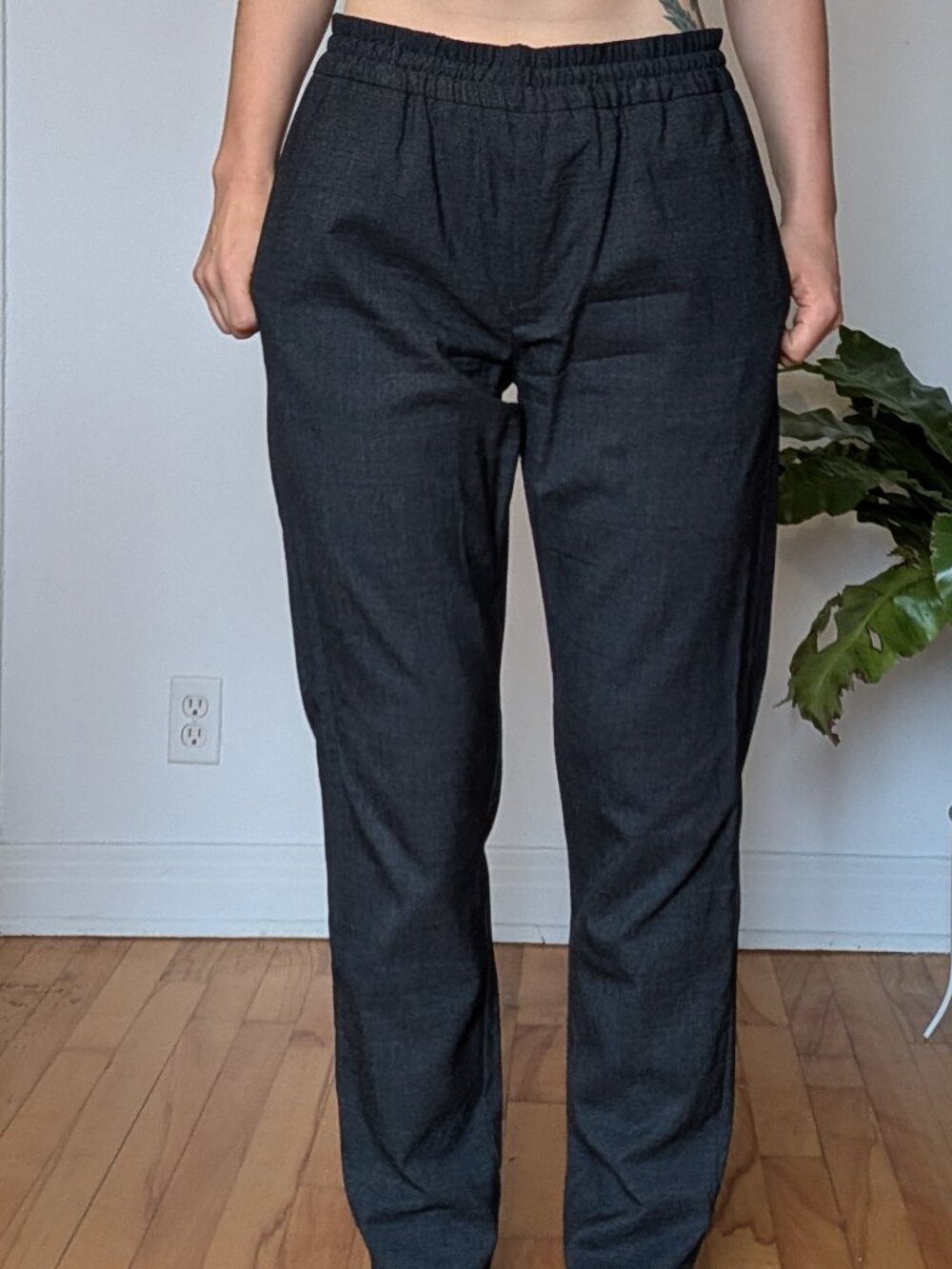Grey Acne Light Wool Pants with Elastic Waist